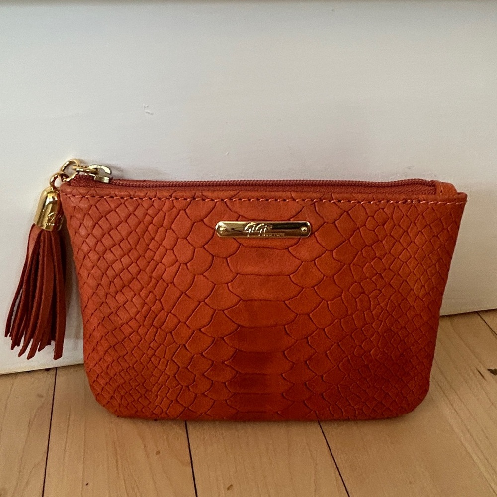 Gigi New York vintage embossed python leather pouch bag with tassel